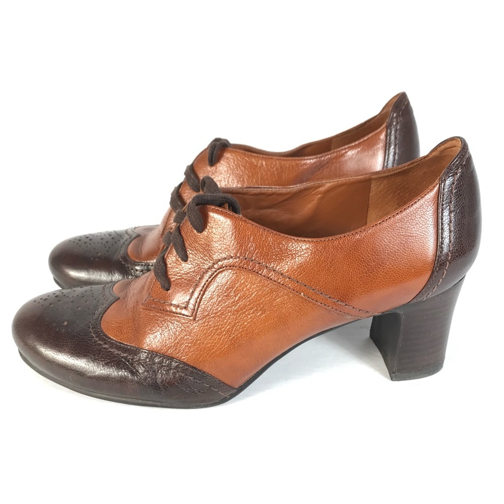Naturalizer Two-Tone Brown Leather Lace-Up Heeled Oxfords - Picture 8 of 8